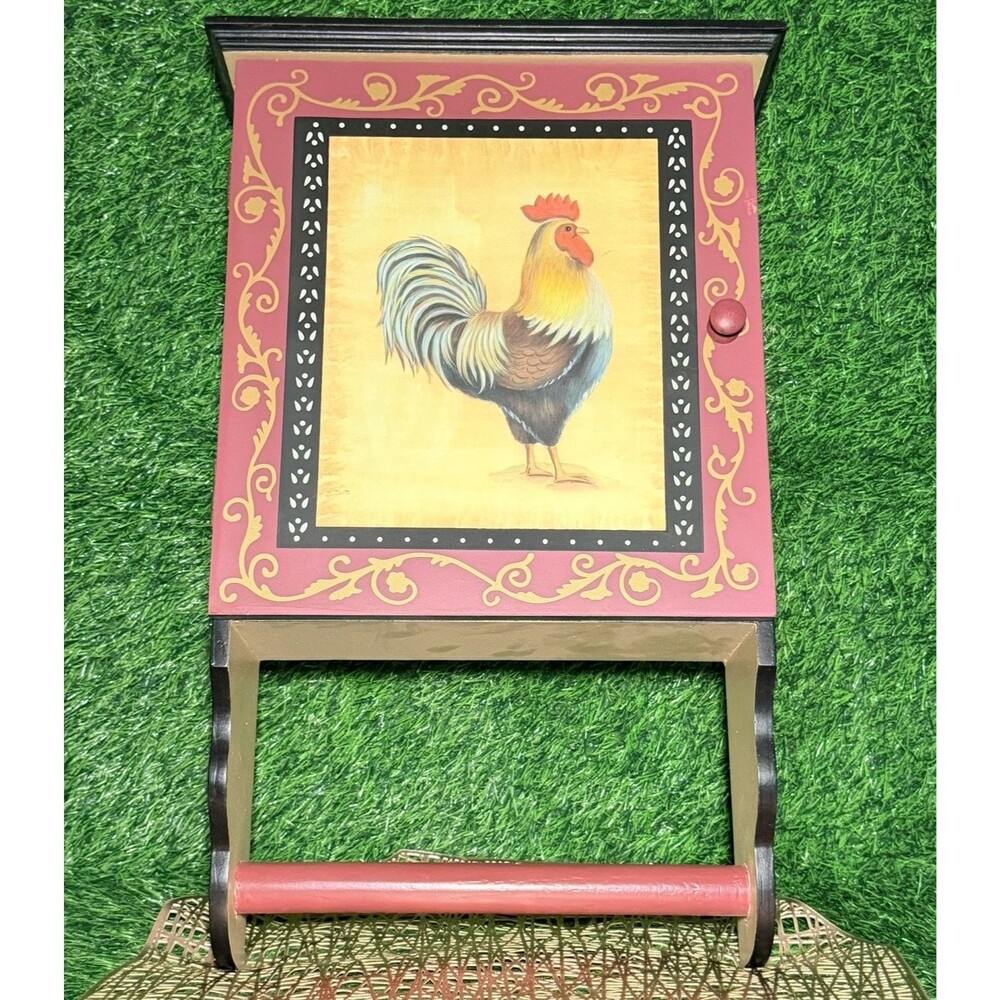 Home Interiors Rooster Collection Wooden Wall Cabinet & Paper Towel Holder